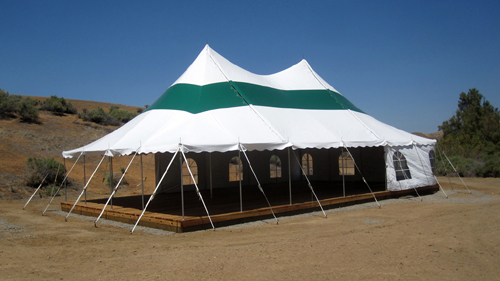 Ohenry party tent over wood floor
